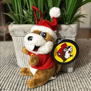 Buc-ees Festive Plush beaver with Santa Hat Christmas tree ornament NEW Bucees